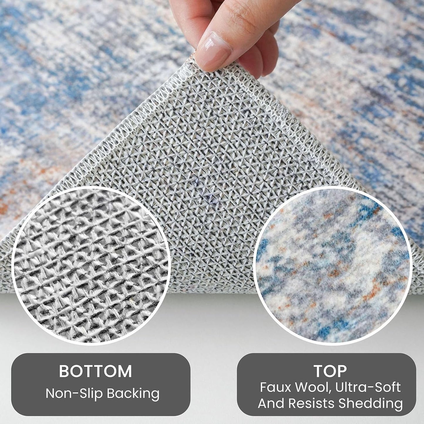 IOHOUZE Abstract Runner Rug 3x12 Ft Washable Runners for Hallways, Non Slip Kitchen Runner Printed Faux Wool Entryway Runner Indoor, Modern Abstract Floor Carpet for Hall Kitchen, Blue Rust