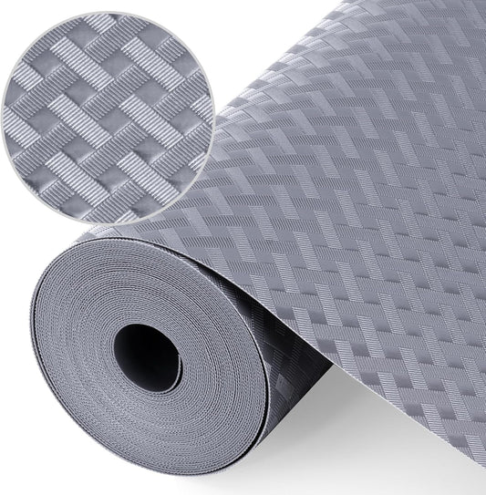 Shelf Liners, Non-Adhesive Drawer Liner, Waterproof & Oil-Proof Kitchen Cabinet Cupboard Liner Plastic EVA Material BPA Free Fridge Liner Mats Paper Protector for Shelves (Grey/12in x 240in)