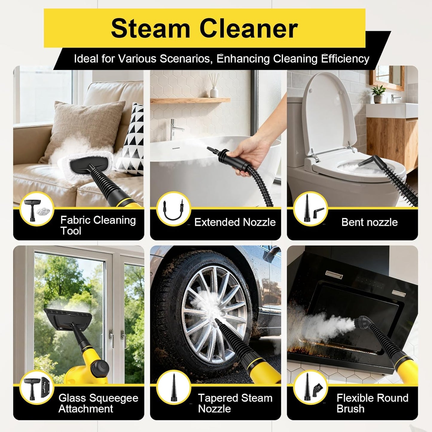 Handheld Steam Cleaner for Home, Powerful Pressurized Steam Cleaner Natural Steamer for Cleaning Car, Bathroom, Shower, Upholstery, Grout, Window, Grease