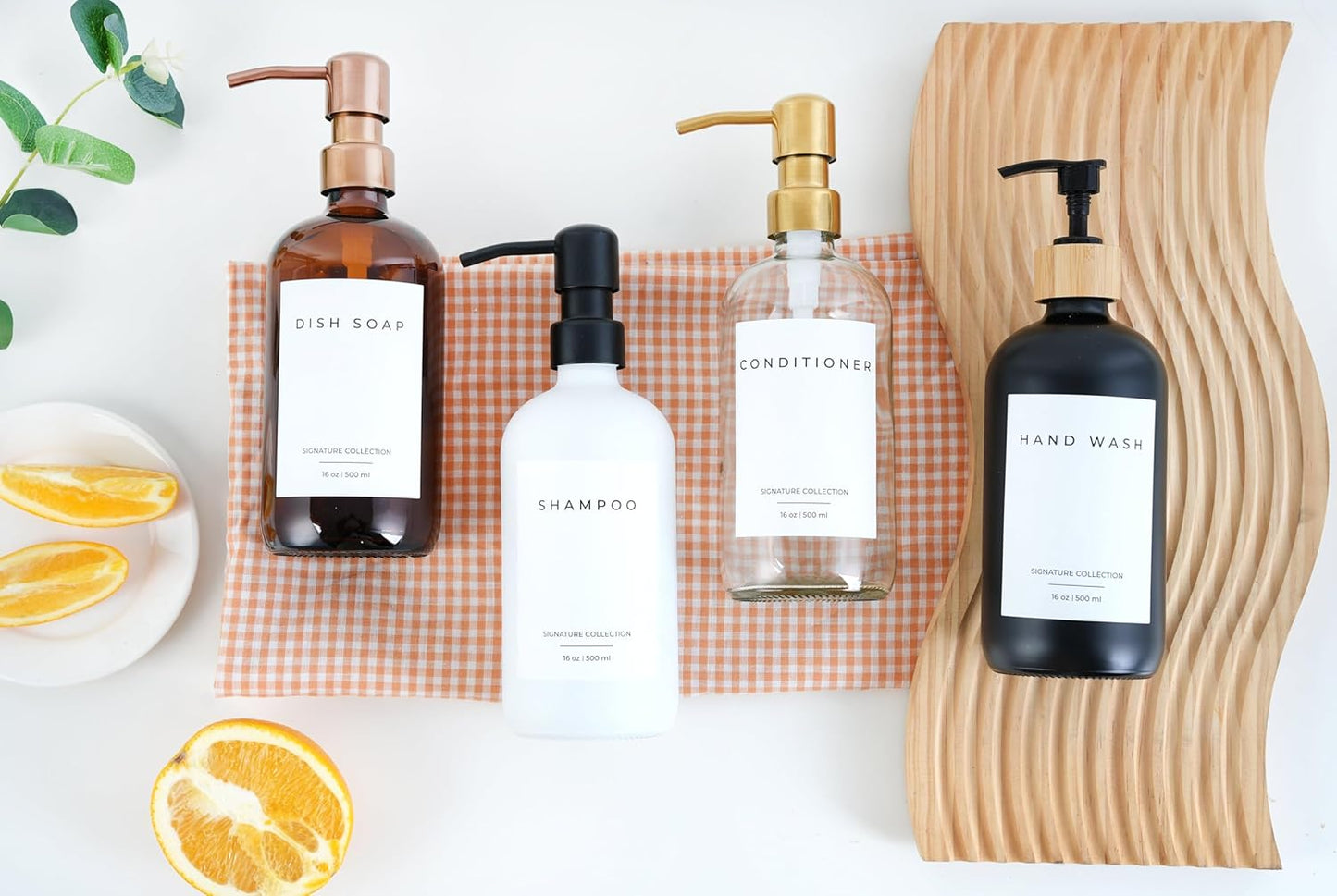 Emerson Glass Soap Dispenser Set - 16 Oz, 2-Pack with Pump and Labels for Kitchen and Bathroom