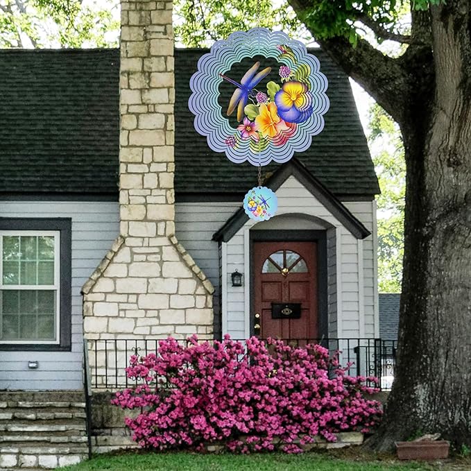 Dragonfly Metal Wind Spinners - Gifts for Women Mom Grandma Wife, Hanging Wind Spinner for Outdoor & Indoor Decorations, 12 inch Wide, 21 inch Long, Wind Spinner for Christmas Ornament Gifts