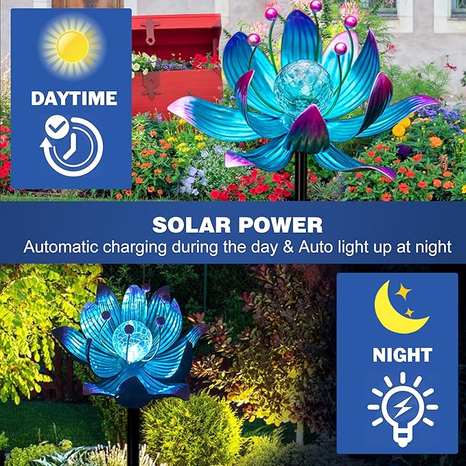 Solar Wind Spinner, 38 Inch Metal Stake Yard Spinners,Solar Powered Multi-Color LED Glass Ball with Kinetic Wind Sculpture Spinner Windmills for Yard (38IN-Purple)