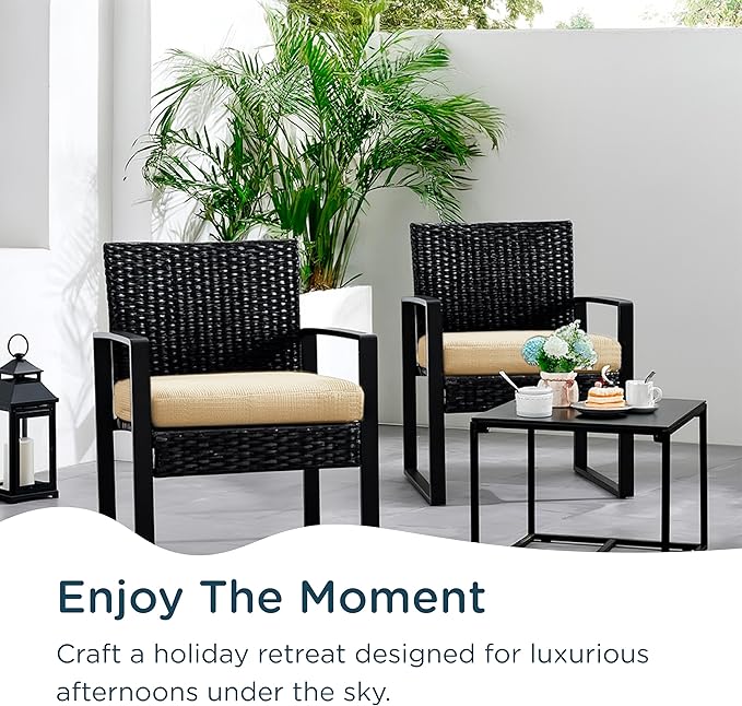 Codi Patio Chair Cushions 19x19 Inch, Waterproof Seat Cushion for Outdoor Furniture with Textured Fabric, Handles & Adjustable Straps, Fade Resistant - Set of 2, Beige