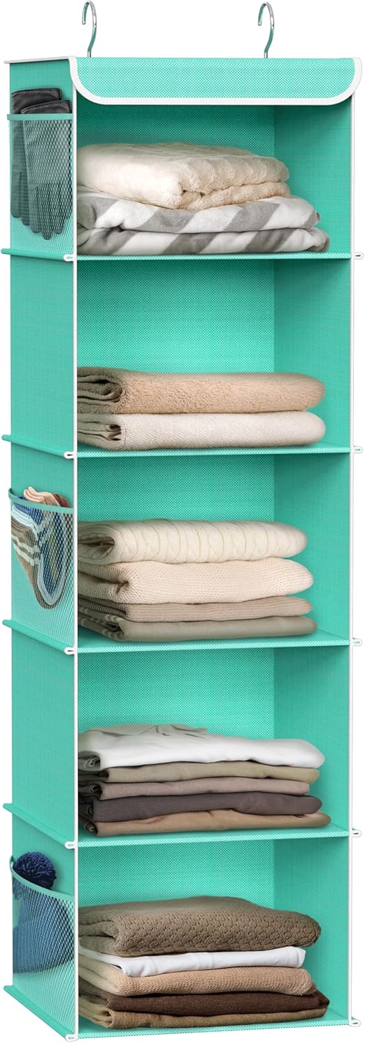 Simple Houseware 5 Shelf Hanging Closet Organizer, Turquoise