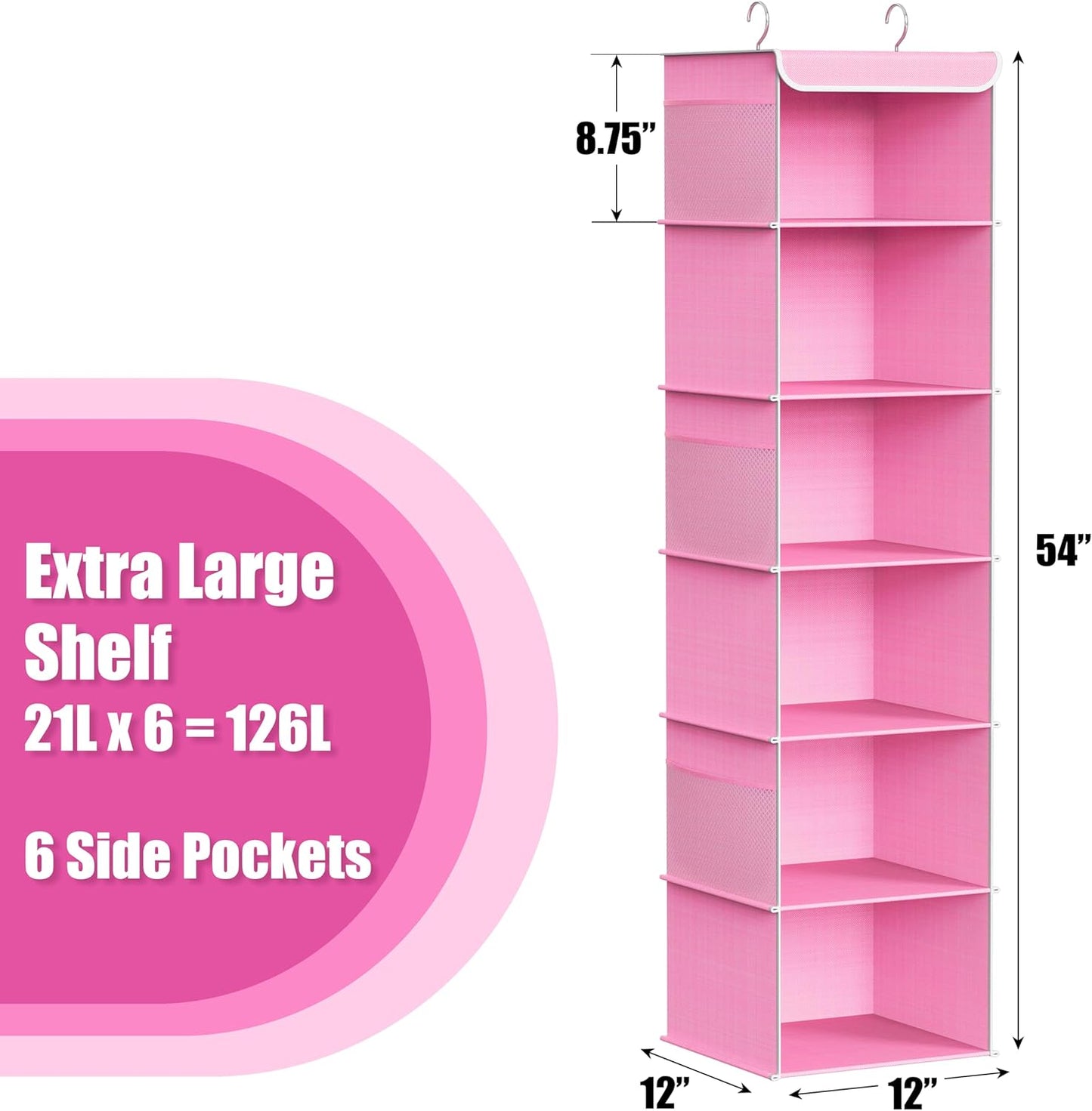 Simple Houseware 6 Shelf Hanging Closet Organizer, Pink