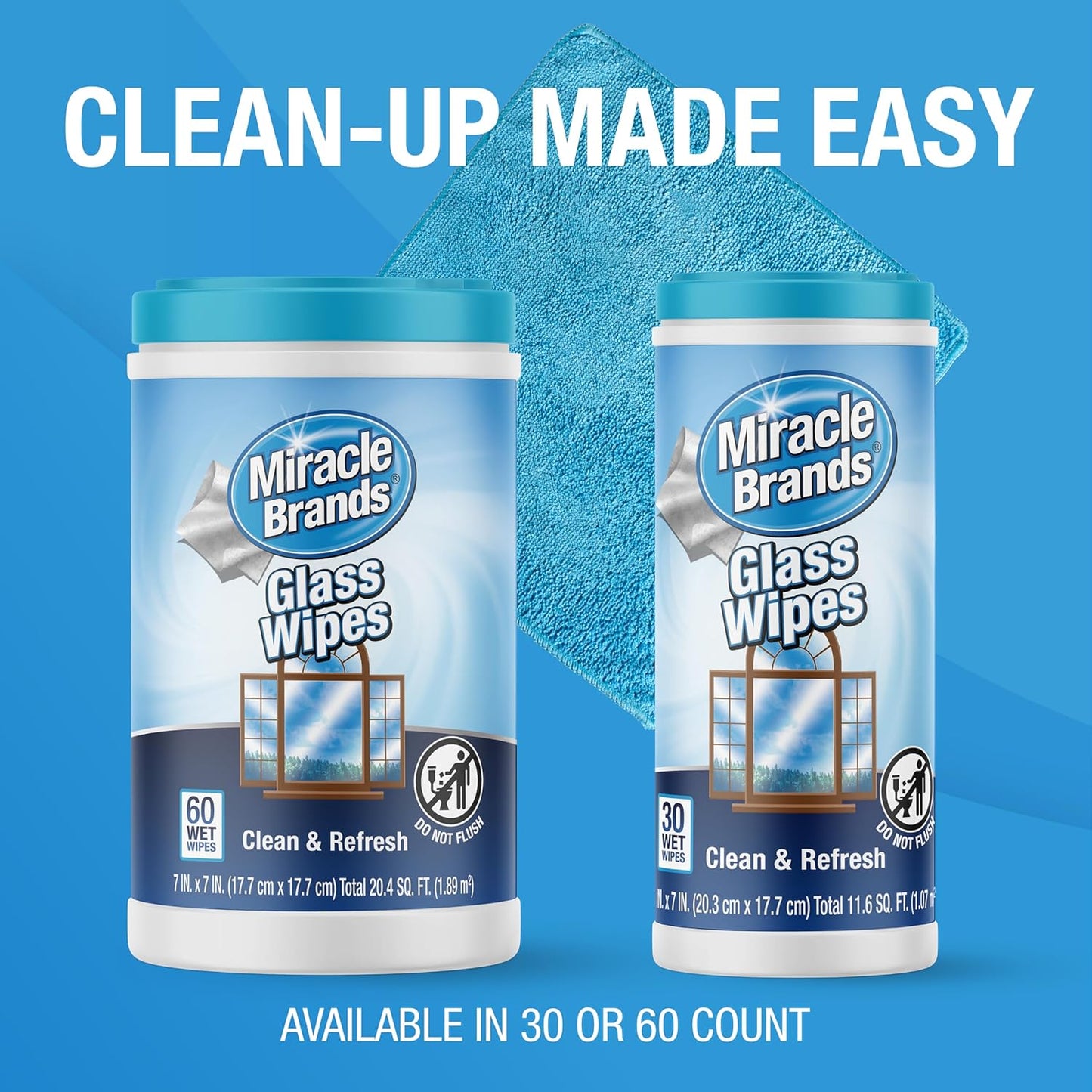 MiracleWipes for Glass, Disposable and Streak Free Cleaning Wipes for Mirrors, Windows, Kitchen, Home, and Auto- 60 Count