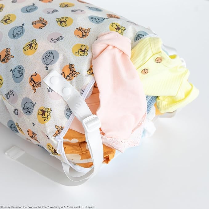Bumkins Disney Waterproof Hanging Wet Bag Large for Baby, Laundry, Dirty Clothes, Travel, Swim Suit, Cloth Diapers, Pool, Towels, Daycare, Beach, Zip Reusable Bag, Vacation Packing, XL Winnie the Pooh