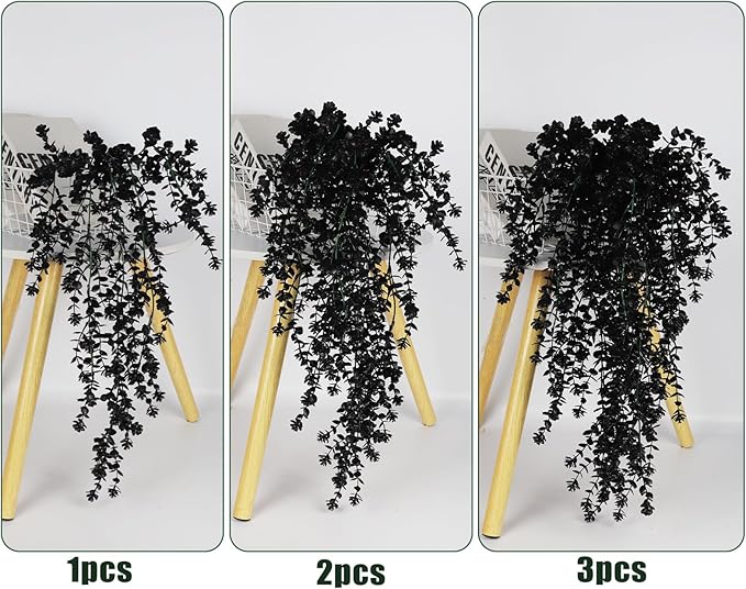 Black Hanging Flowers Faux Hanging Plants Black Artificial Hanging Plant Fake Greenery Faux UV Resistant Hanging Vines Plant for Indoor Outdoor Wedding Halloween Party Fall Wall Room Door Decor