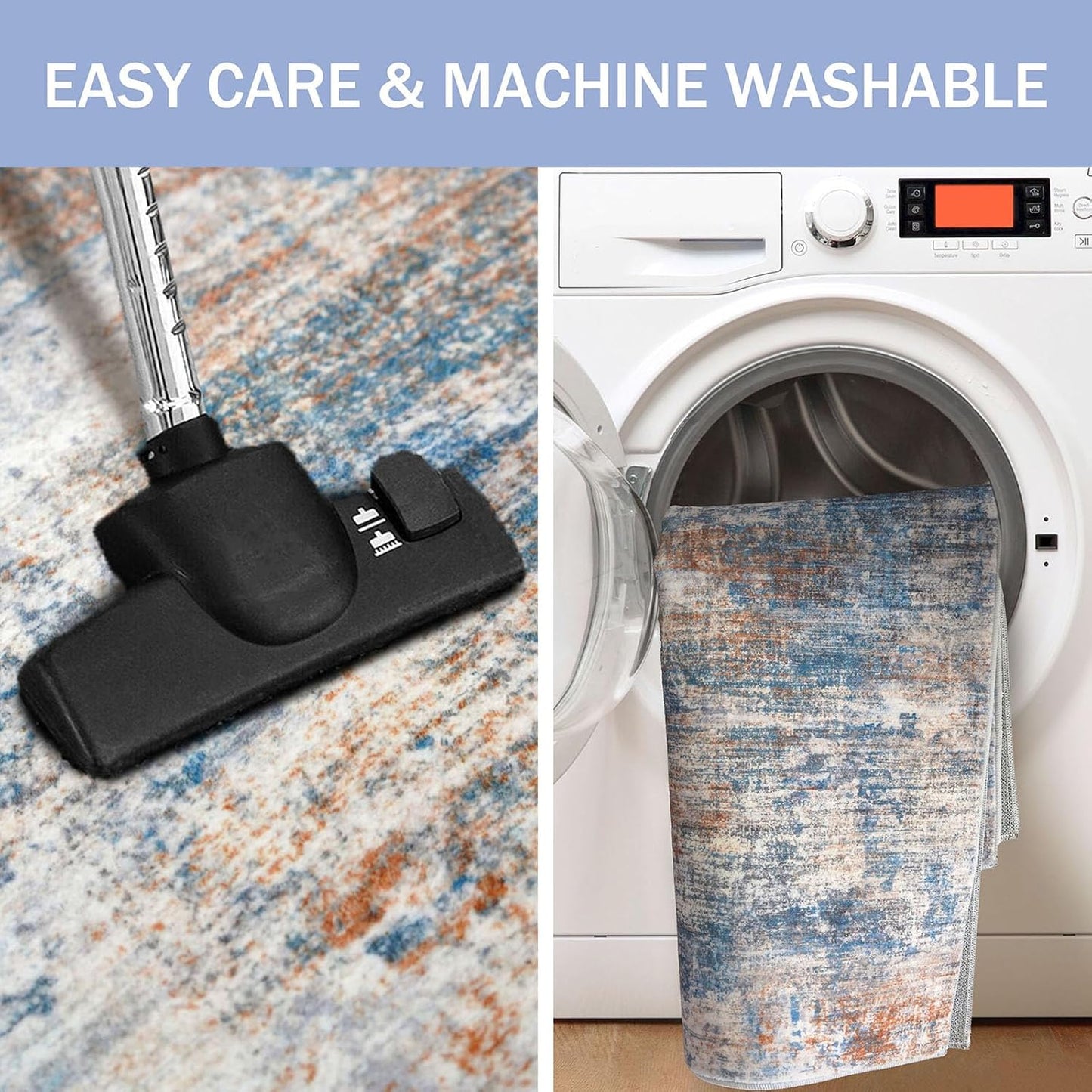 IOHOUZE Abstract Area Rug 4x6 Ft Washable Rugs for Entryway Indoor, Non Slip Small Living Room Rugs Printed Faux Wool Throw Rug, Floor Carpet for Kitchen Nursery Playroom, Blue Rust