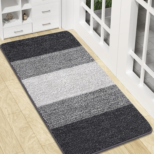 Kitinjoy Indoor Outdoor Door Mat, 47x20 Non-Slip Absorbent Dirt Trapper, Low-Profile Washable Inside Entrance Front Floor Mat, Sturdy Soft Entry Doormats for Entryway, Grey