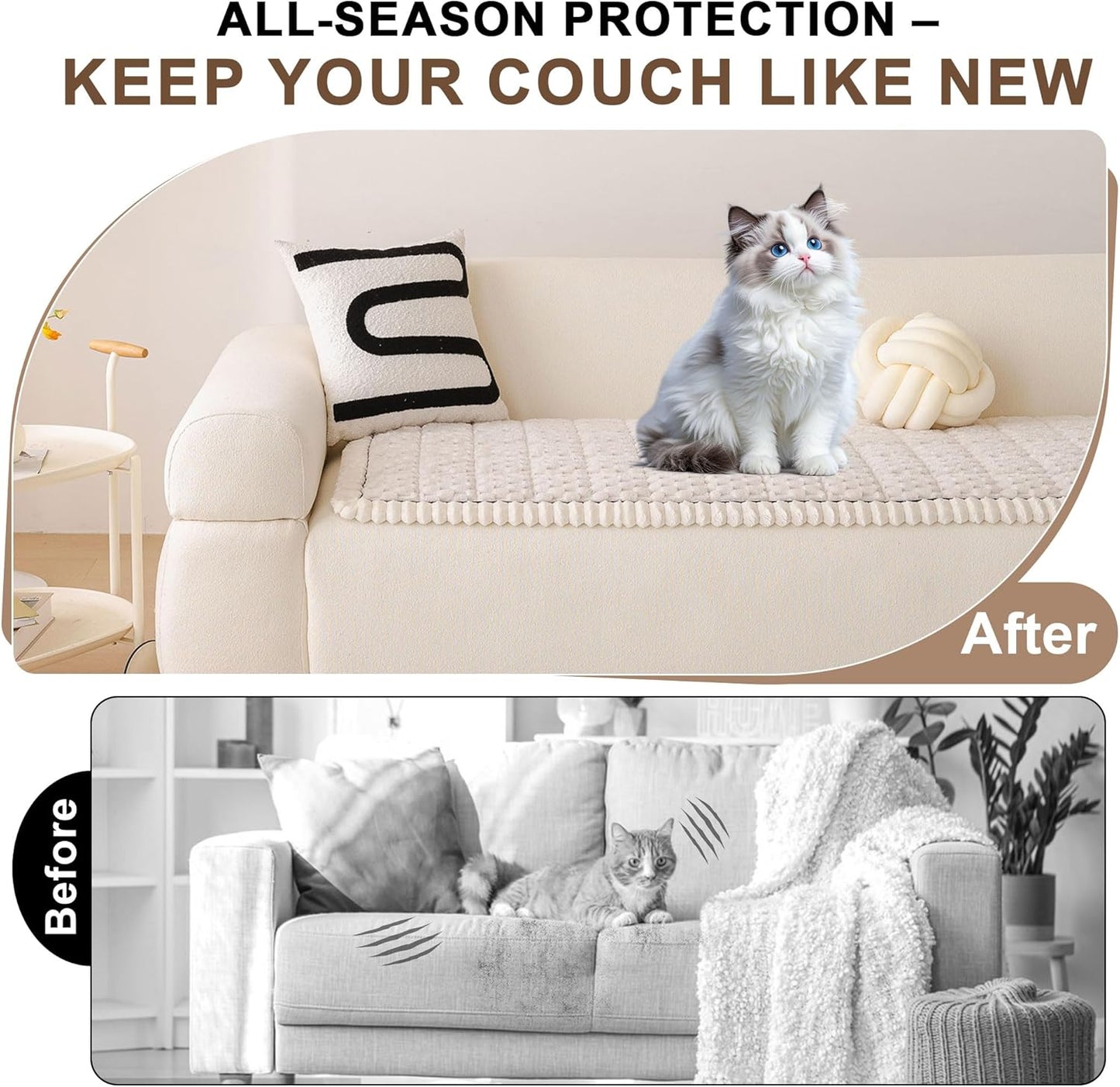 OTOB Couch Covers for Dogs Washable, Non Slip Plush Fuzzy Sofa Slipcovers Dog Cushion Mat, Soft Cozy Kids Pet Friendly Furniture Protector Sofa Cover, All Seasons (Cream, 31.5" x 63.0'')