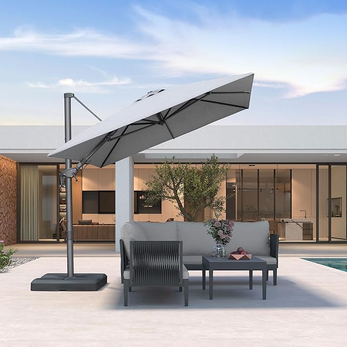 PURPLE LEAF 8' X 10' Left-right Tilting Outdoor Patio Umbrella Swivel Offset Cantilever Heavy Duty Rectangle Aluminu Umbrella with UV Resistant for Deck Pool Patio Backyard, Pebble Grey