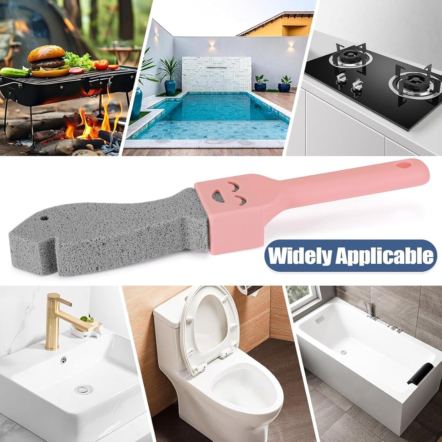 Navona 6 Pack Pumice Stone Scouring Sticks with 2 Universal Handles, Grey Pumice Stone for Cleaning Toilets, Bathrooms