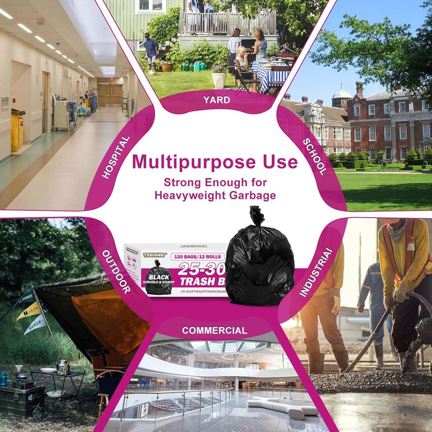 25-30 Gallon Trash Bags Black 120 Count - 32" x 36" Large Kitchen Garbage Bags, 20+ Gallon Trash Can Liners Unscented, Multipurpose for Home, Office, Daily Household Use