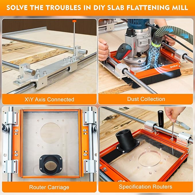 SpeTool Linear Rail Router Sled Slide Connector with Dust Collection, Fit for SBR20UU and SCS20UU Linear Rails, with Acrylic Router Plate Compatitable with Multiple Routers