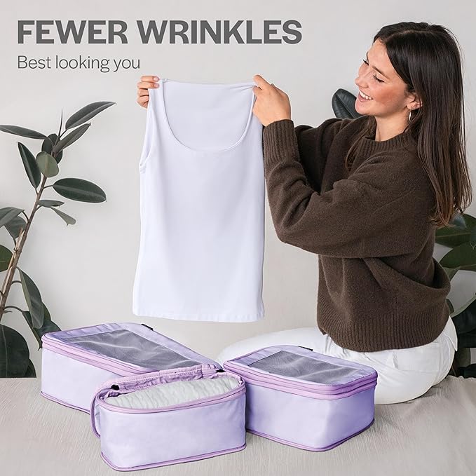 Compression Packing Cubes for Travel - Luggage Organizer Bags - Double Zipper Packing Cubes for Suitcases (6-Pack, Purple)