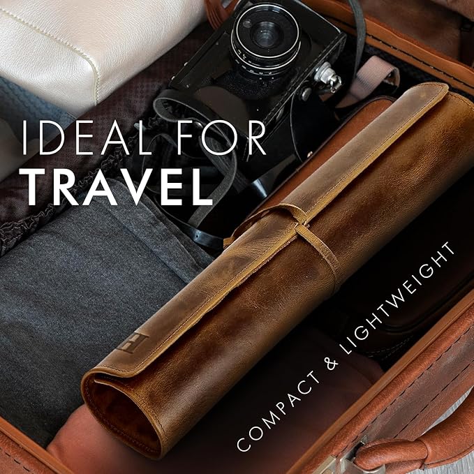 ELIZO Personalized Premium Full Grain Leather Chef Knife Roll, 17L x 14W inches Knife Storage Travel Case, Professional Customizable Chef Knife Case - Holds 4 Chef Knives