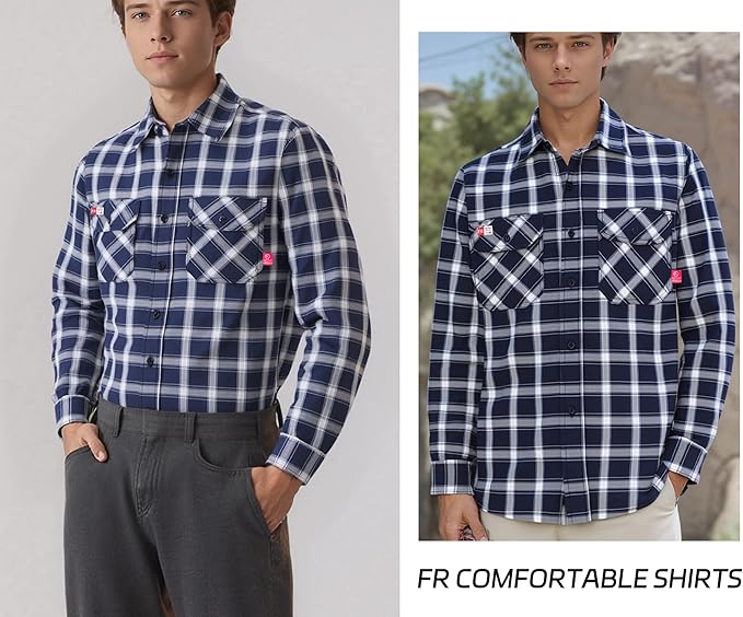 TICOMELA FR Shirts for Men Flame Resistant Shirt CAT2 Light Weight 6.5oz Fire Retardant Men's Welding Shirt