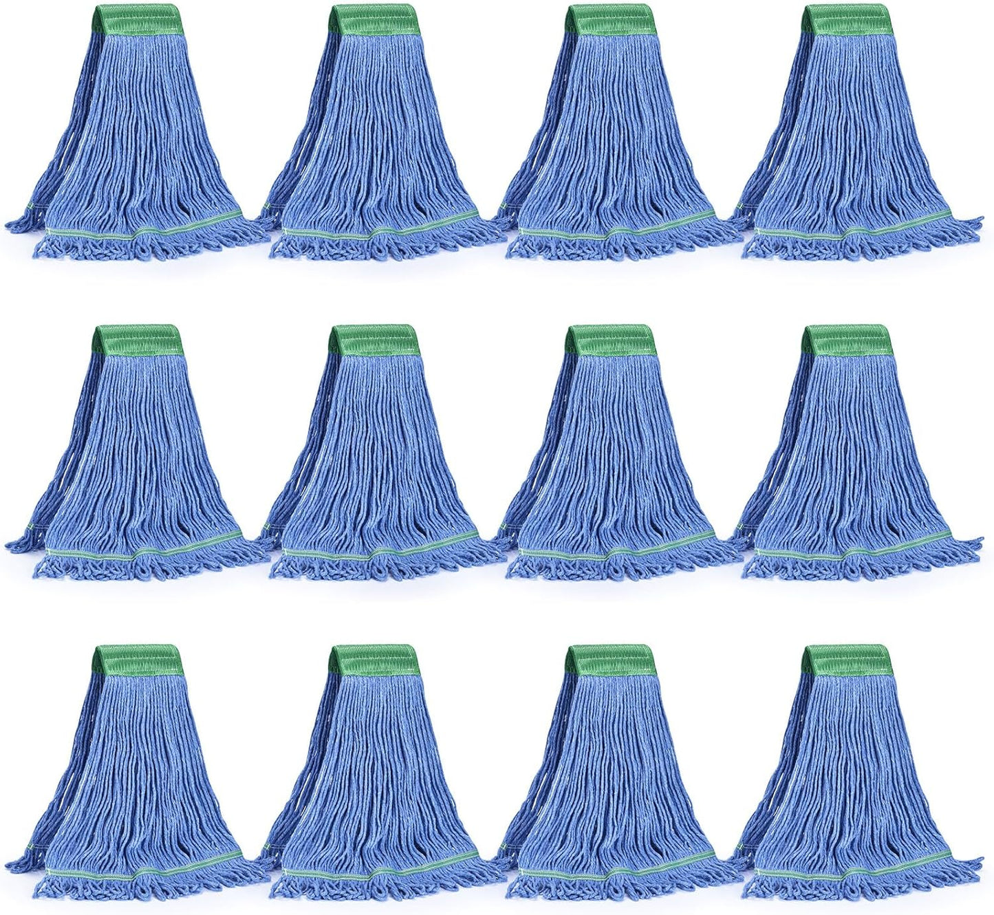 Matthew Cleaning Commercial Mop Head Replacement, 5 Inch Wide Headband, Looped End Cotton Blend String Wet Mops for Floor Cleaning, 18 oz Medium, Case Pack 12 Pcs Blue