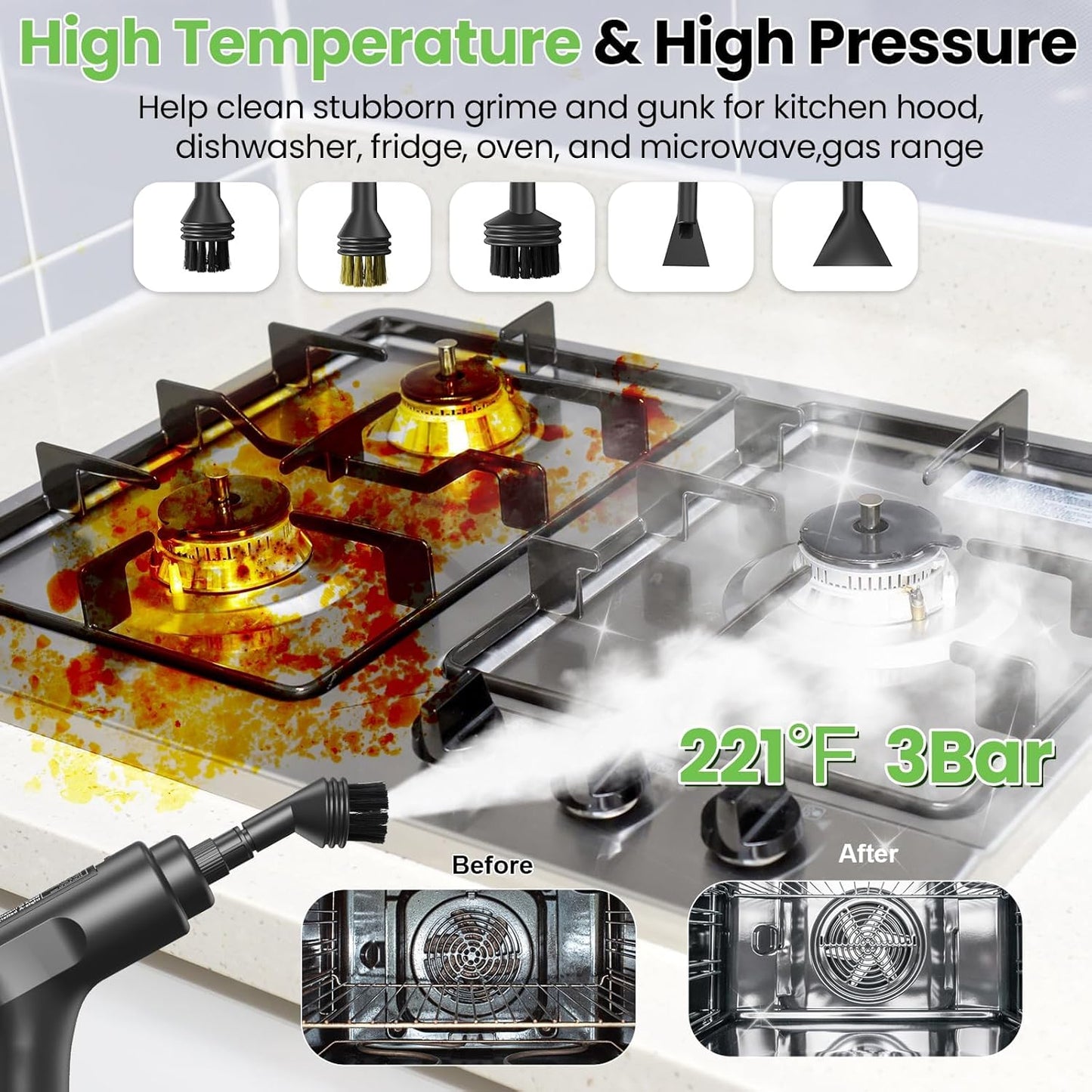 Handheld Steam Cleaner for Home, 2500W High Pressure Steam Cleaner for Car Detailing, 3 Steam Levels, 1600Ml Tank, High Heat Steamer for Bed Bugs, Couch, Furniture, Kitchen, Bathroom