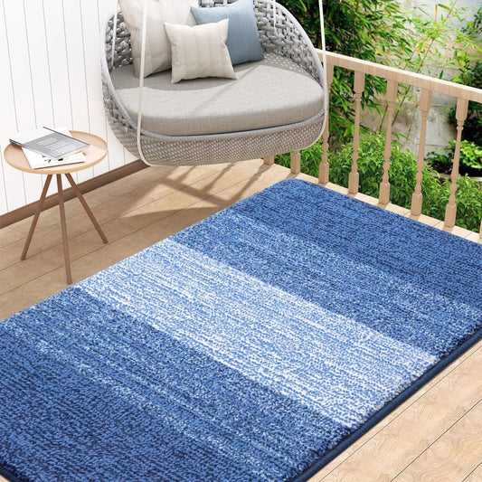 Kitinjoy Indoor Outdoor Door Mat, 48x32 Non-Slip Absorbent Dirt Trapper, Low-Profile Washable Inside Entrance Front Floor Mat, Sturdy Soft Entry Doormats for Entryway, Navy Blue