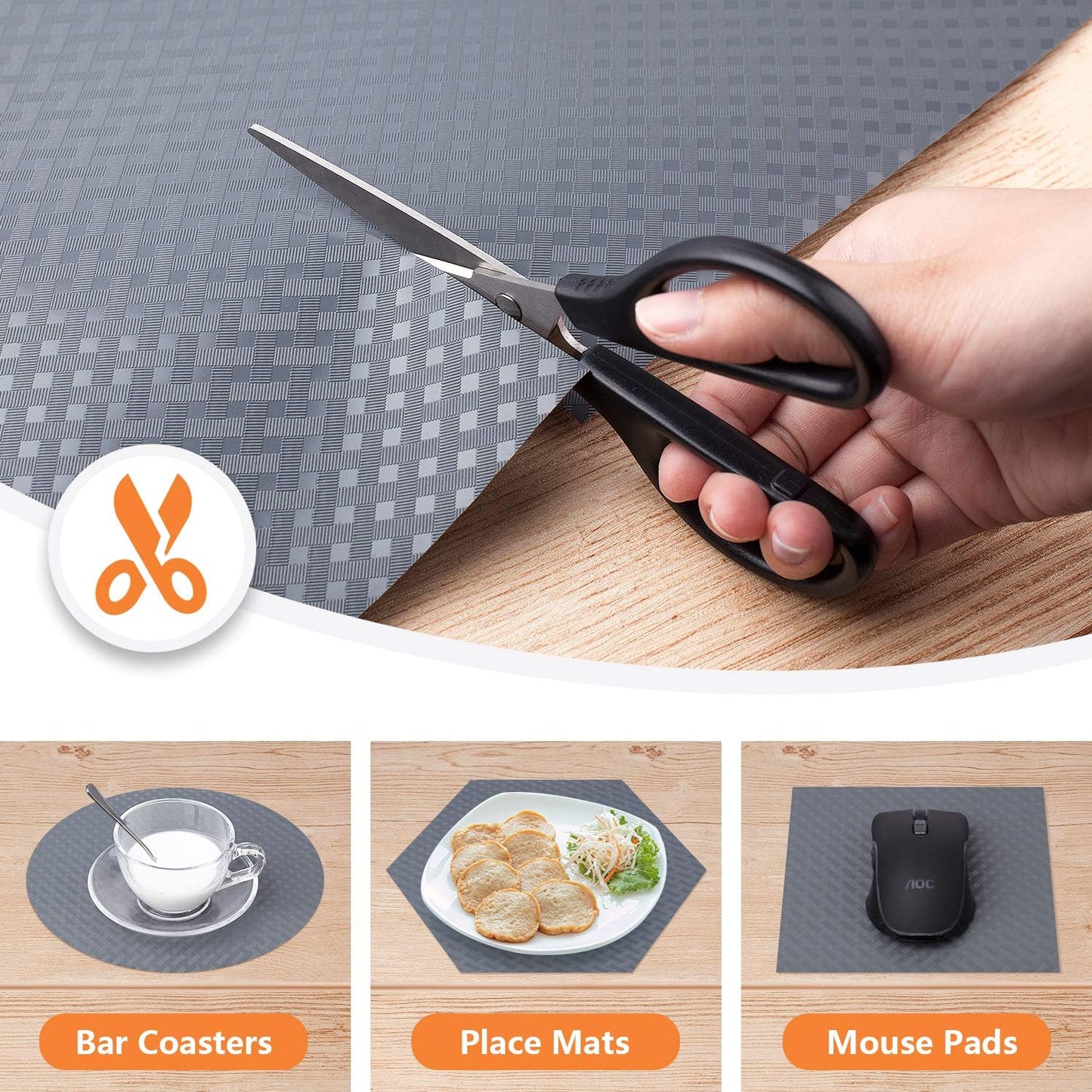 Shelf Liners for Kitchen Cabinets Refrigerator Liners Waterproof Oil-Proof Kitchen Cupboard Liner Durable Drawer Mats EVA Material Non Adhesive Fridge Liner for Shelves (23.6 x 236.2 inches, Gray)