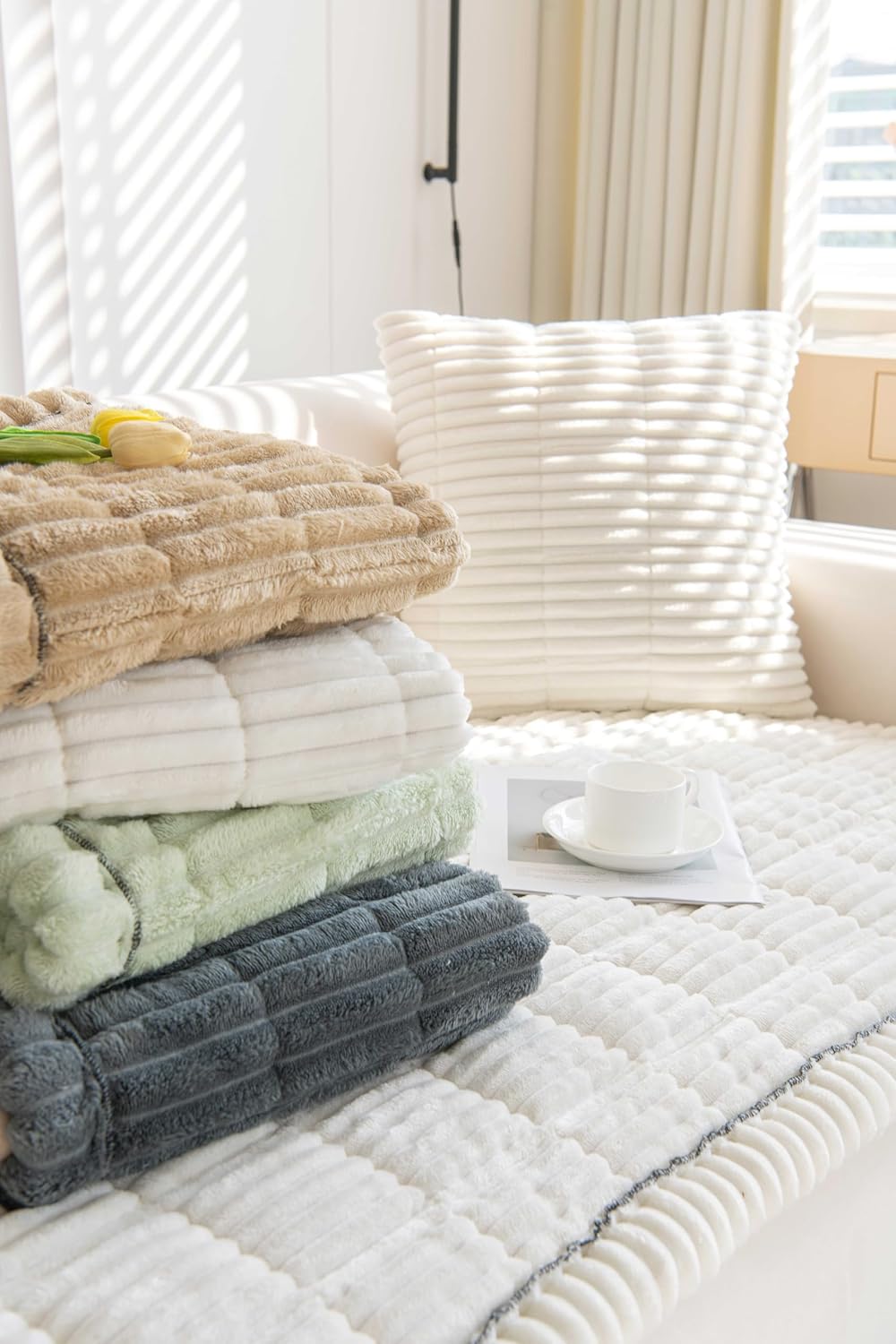 OTOB Dog Couch Covers for 3 Cushion Washable Non Slip Plush Pet Friendly Bed Mat Sofa Cover for Dogs, All Seasons Cozy Soft Fuzzy Furniture Protector Sofa Slipcovers (Coffee, 27.6" x 59.1")