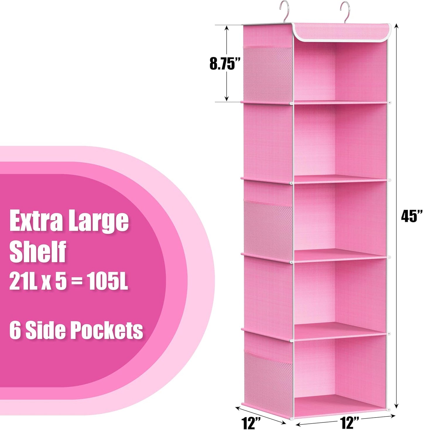 Simple Houseware 5 Shelf Hanging Closet Organizer, Pink