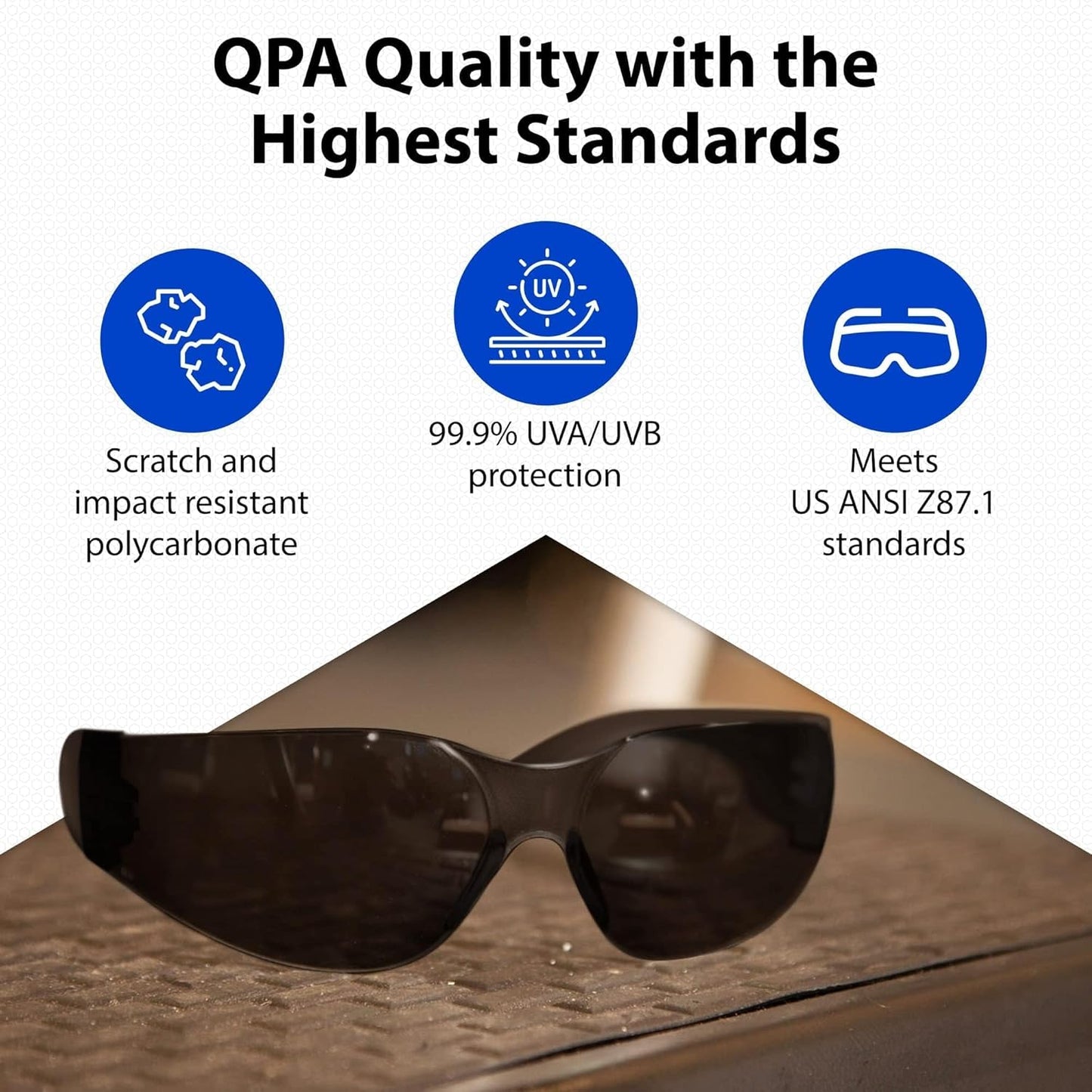 Quest Protective Apparel Safety Glasses for Men and Women - Anti Fog Safety Goggles for Shooting, Lab, or Construction – Polycarbonate Eye Protection [Smoke & Pack of 12]