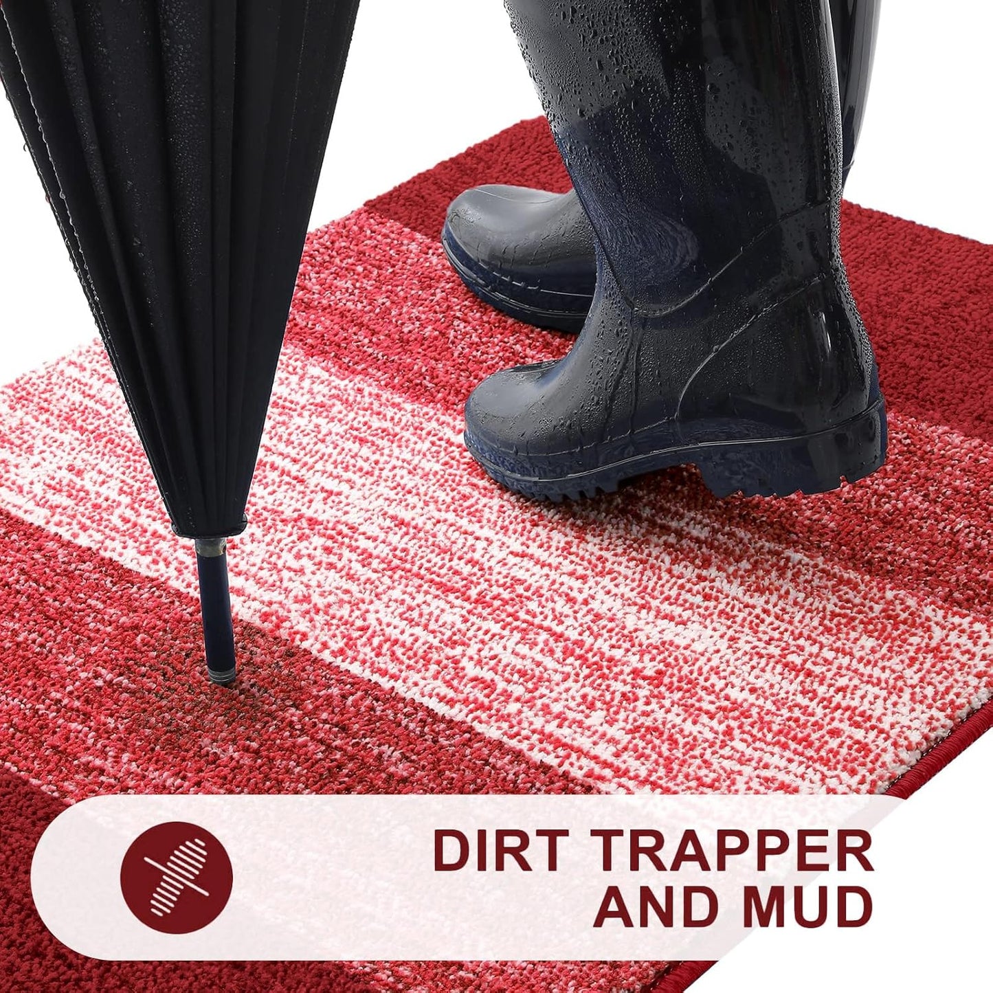 Kitinjoy Indoor Outdoor Door Mat, 59x36 Non-Slip Absorbent Dirt Trapper, Low-Profile Washable Inside Entrance Front Floor Mat, Sturdy Soft Entry Doormats for Entryway, Burgundy