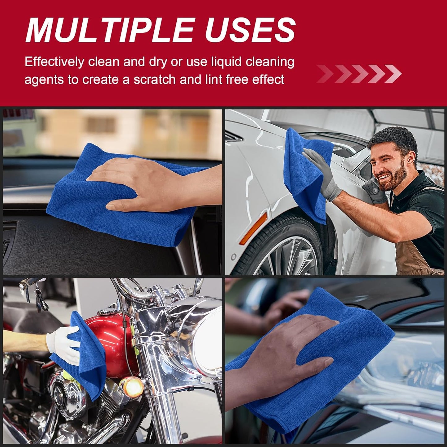 200 Pcs Microfiber Cleaning Cloth 16x16 Inch Microfiber Towels for Car Ultra Absorbent Cleaning Rags Reusable Lint Free Streak Free Detailing Towel for Car Washing Drying Dusting (Dark Blue)