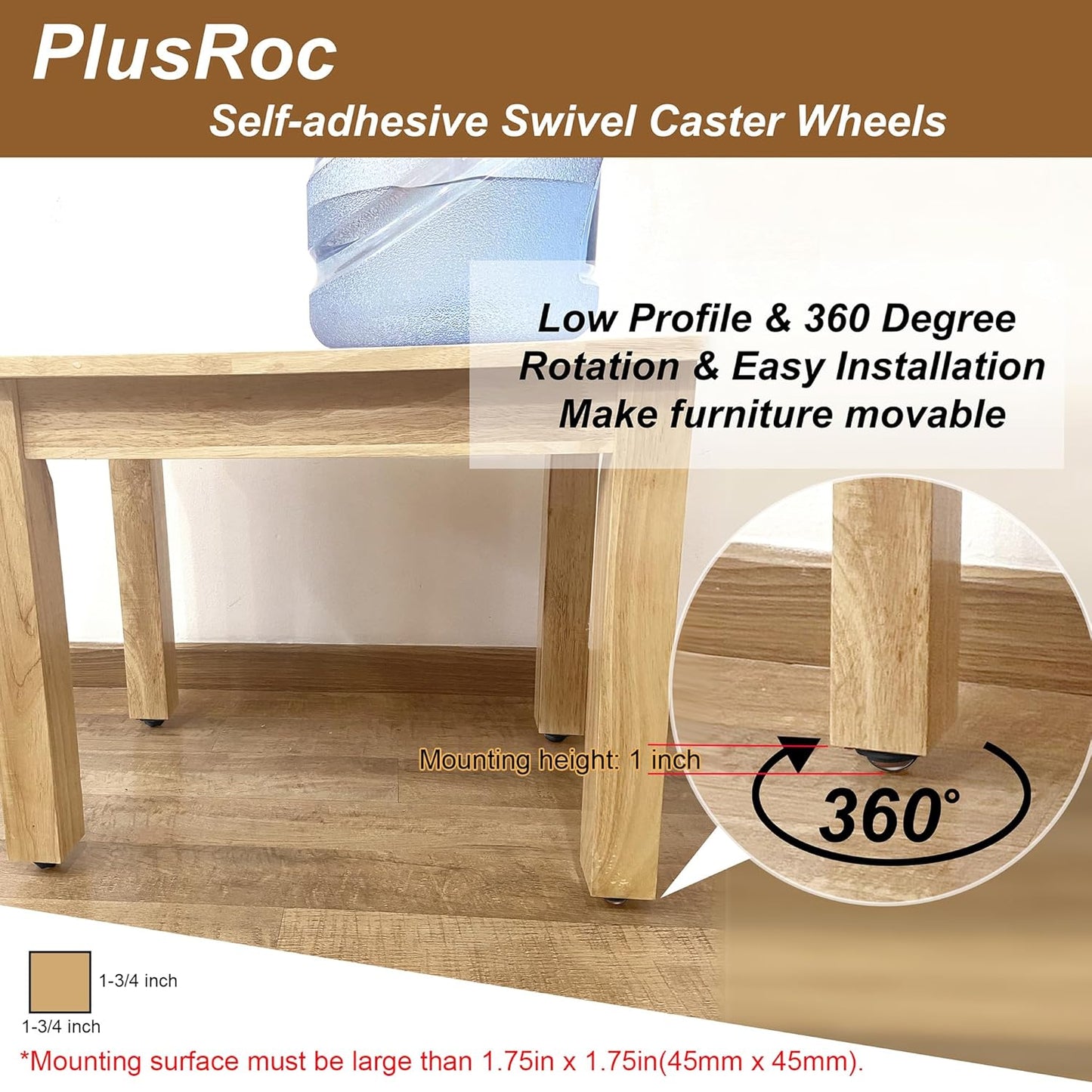 PlusRoc 12 Pack Self Adhesive Caster Wheels 1 Inch for Furniture Mop Bucket, Load Capacity 28LBS Per Wheel, Low Profile Swivel Wheels for Small Appliance Storage Bins