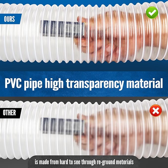 Heavy PVC Dust Collection Hose - 2 1/2" x 20' with Stainless Steel Clamps for Dust Collectors and Shop Vacuums