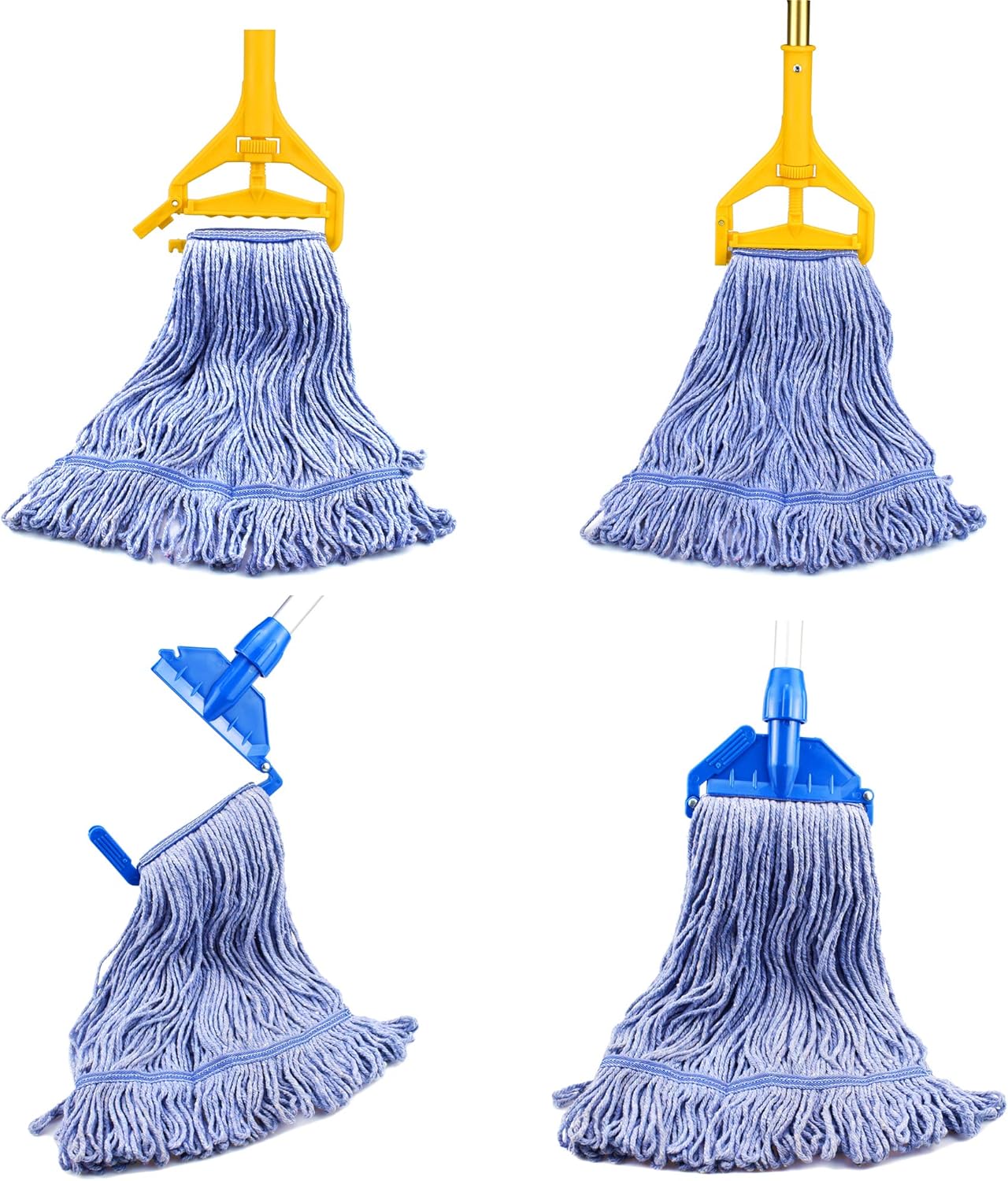 String Mop Heads Replacement Heavy Duty Commercial Grade Blue Cotton Looped End Wet Industrial Cleaning Mop Head Refills (3, Large)
