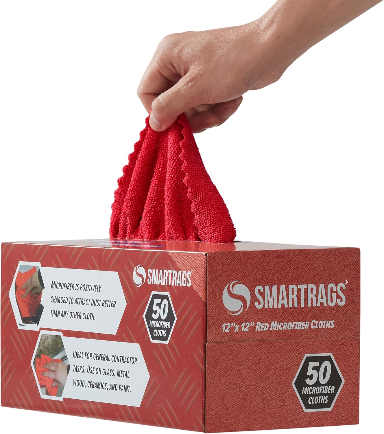 Arkwright Smart Rags in Box - (Bulk Case of 400) Lint Free Microfiber Cleaning Cloth, Scratch & Streak-Free, Dispensable Wash Towels for Cars, Window Glass, and Auto Shop, 12 x 12 in, Red