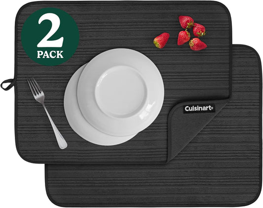 Cuisinart Dish Drying Mats for Kitchen Counter - (2) 18" x 24" Ultra Absorbent Dish Drying Mat XL - Foldable, Machine Washable, Fast Drying Dish Mat (Horizontal Stripes)