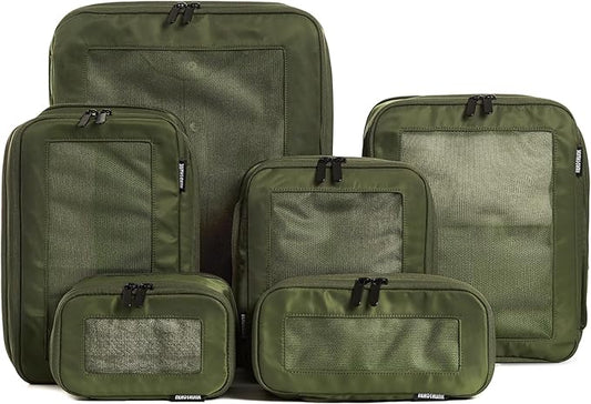Compression Packing Cubes for Travel - Luggage Organizer Bags - Double Zipper Packing Cubes for Suitcases (6-Pack, Olive)