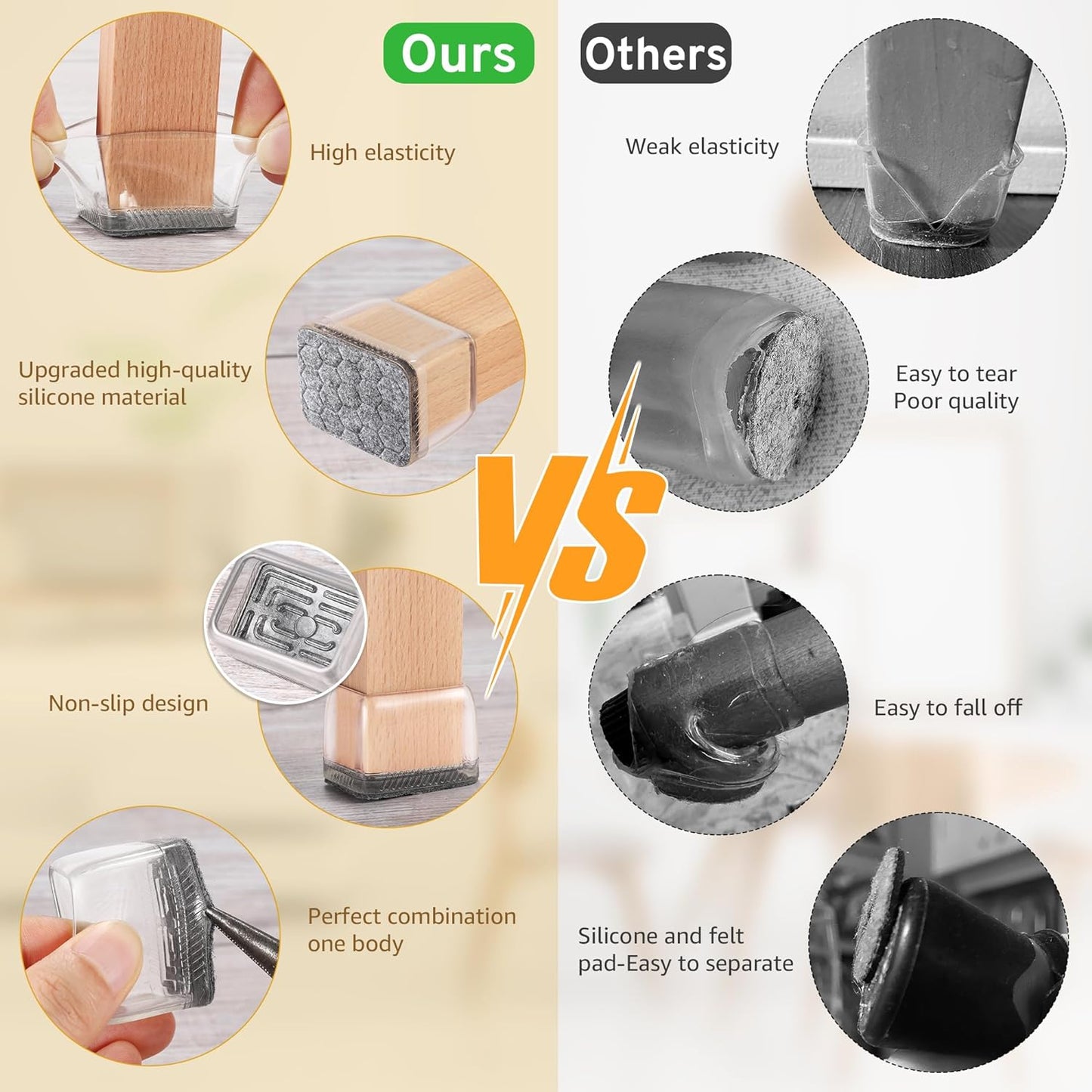 24PCS Rectangular Chair Leg Floor Protectors, Furniture Sliders, Non-Slip Felt Furniture Pads for Hardwood Floors, Silicone Cap Covers to Protect Floors,(Fit L :1.34-1.57", W: 0.87-1.18")