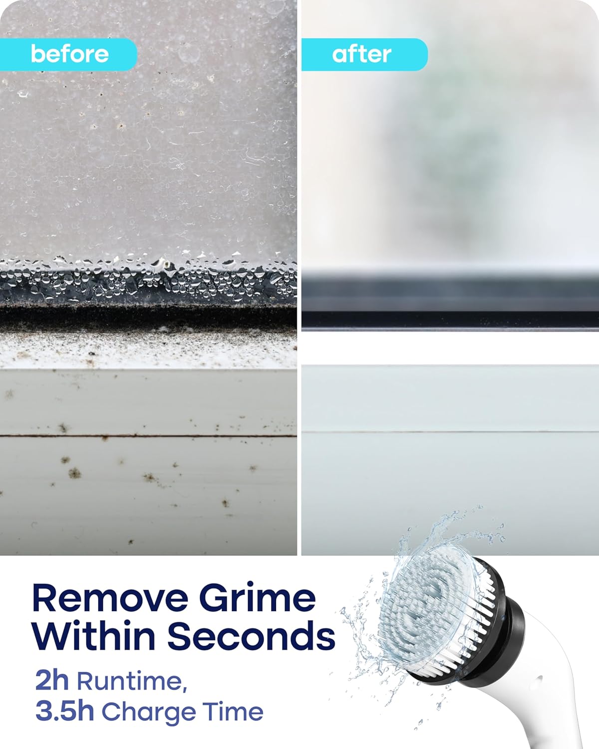 Electric Spin Scrubber for Cleaning - Shower Scrubber with Long Handle and 7 Replaceable Heads - 2 Speed Cordless Shower Brush for Cleaning with Long Battery Life, White