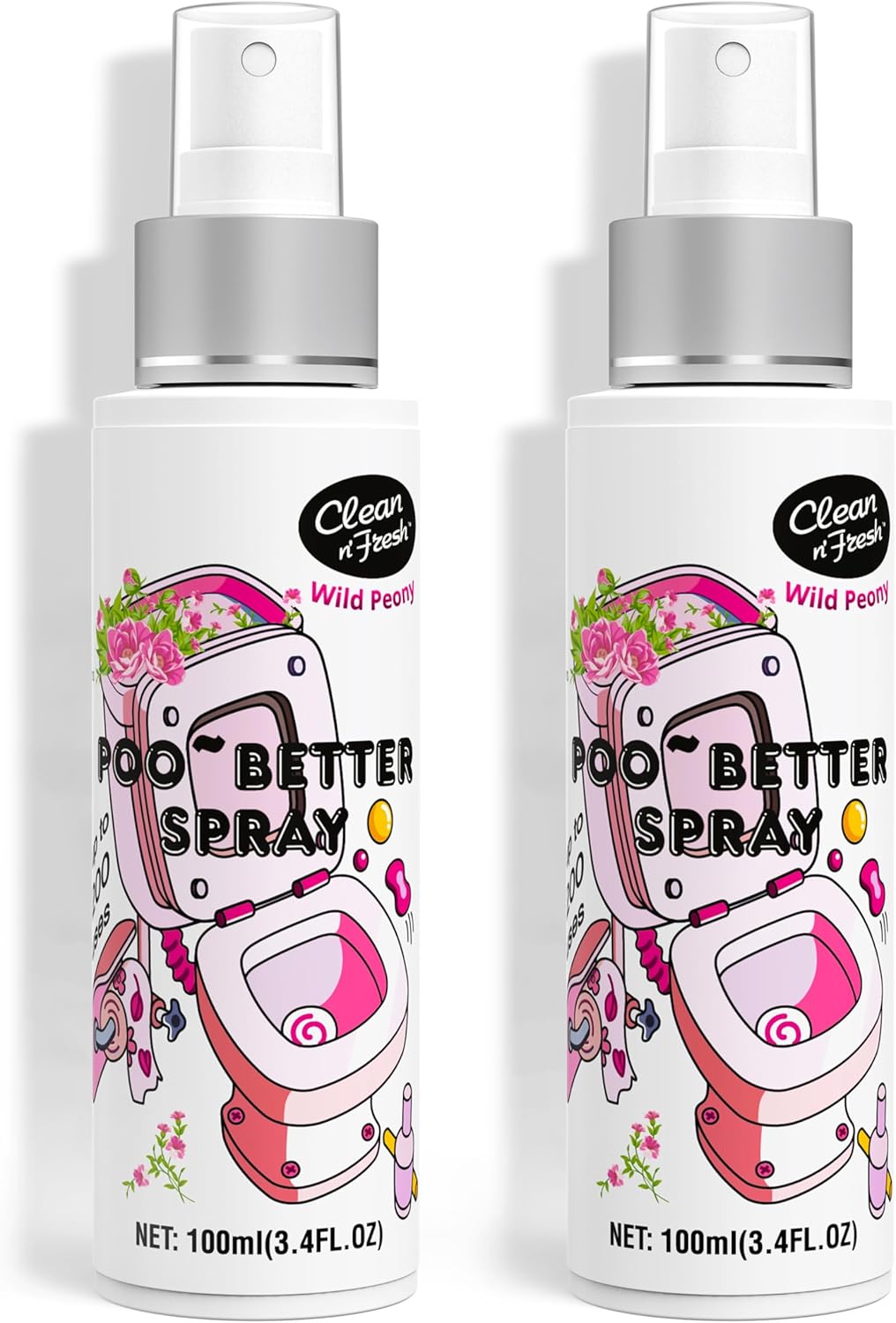 Clean-n-Fresh Toilet Spray, Wild Peony Scent, Bathroom Odor Eliminator & Air Freshener For Room, Trash Cans, Shoes, Fabrics, 3.4 Fl Oz(2 Pack)