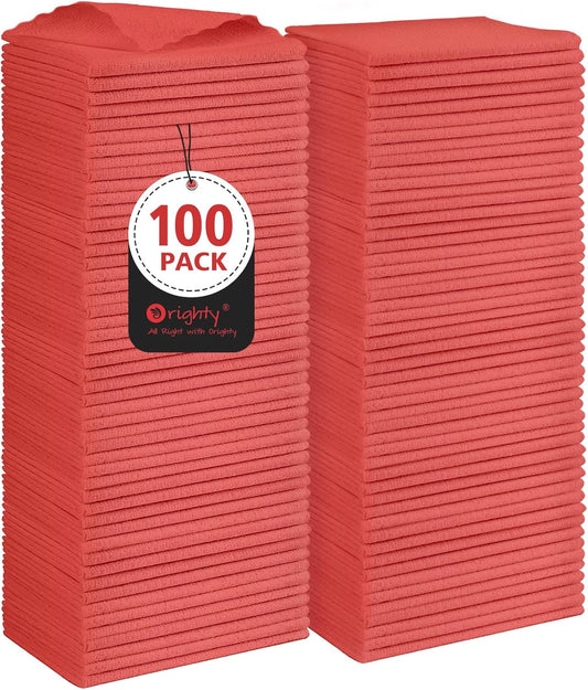 Orighty Cleaning Cloths, Shop Towels 100 Pack, Shop Rags Reusable, Microfiber Cleaning Rags Bulk for Cars, Multi-Purpose Lint Free Towels for Automotive, Mechanic, Kitchen, 11.5’’ x 11.5’’, Red