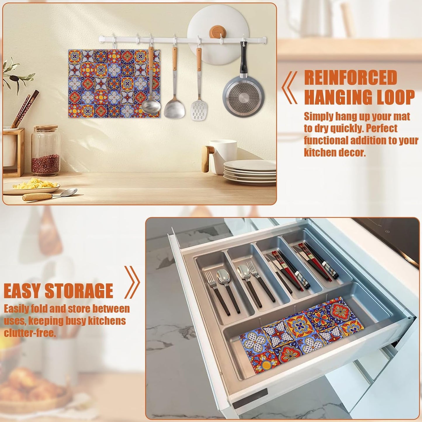 Talavera Mexican Tiles Dish Drying Mat for Kitchen Counter Microfiber Absorbent Dish Kitchen Drying Mat Draining Reusable Washable for Dishes/Utensils/Counterto