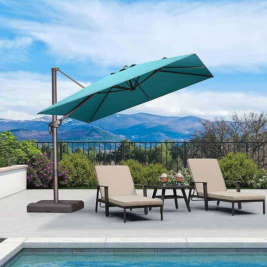 PURPLE LEAF 9 Feet Patio Umbrella Square Cantilever Umbrella Outdoor with 360° Rotation and Aluminum Offset Hanging for Pool Deck Garden Backyard, Turquoise