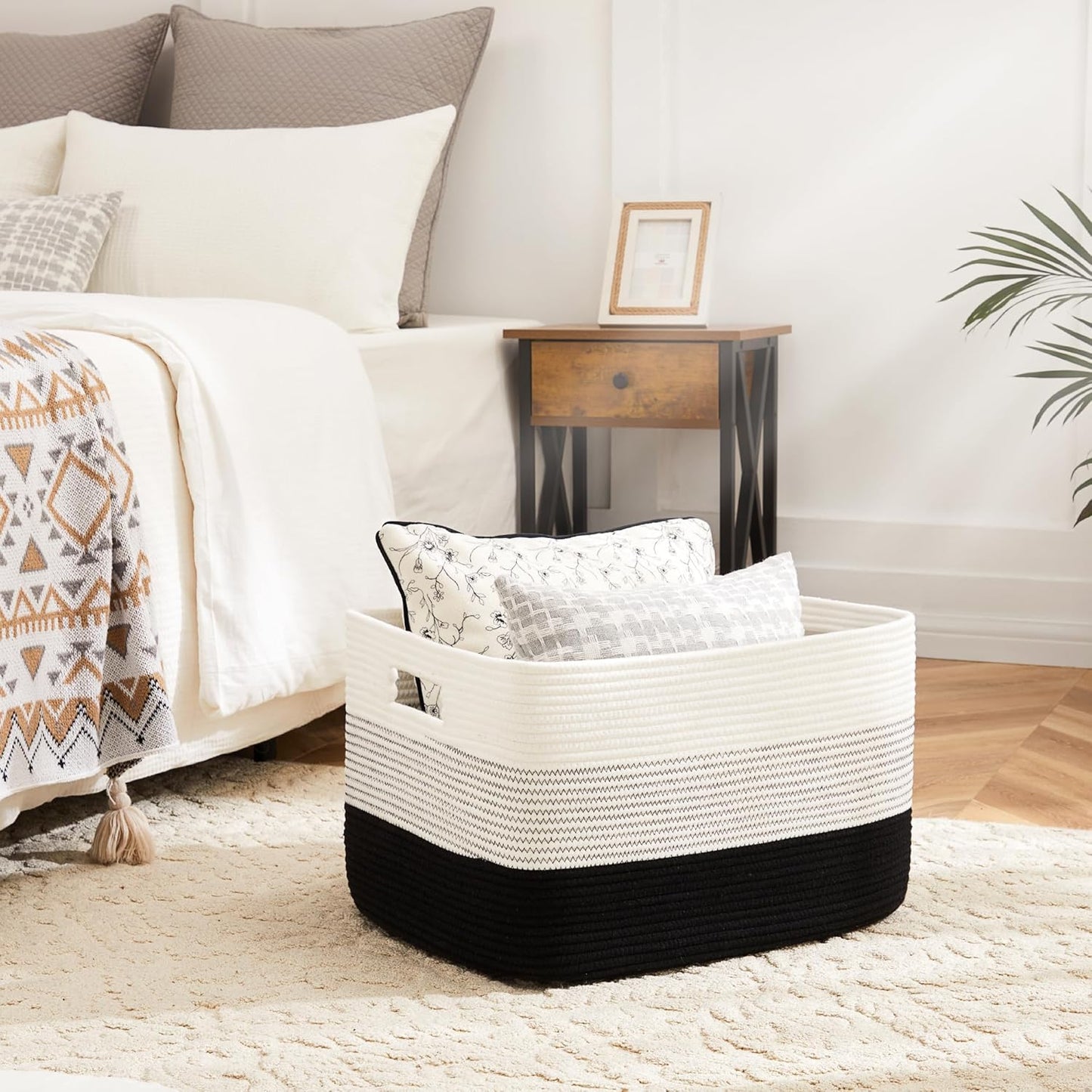 Blanket Basket,Rectangle Woven Baskets for Storage,30L Laundry Basket for Decorative Nursery Blanket,Toys,Dirty Clothes and Magazine in Shelves,Baby Room,and Living Room