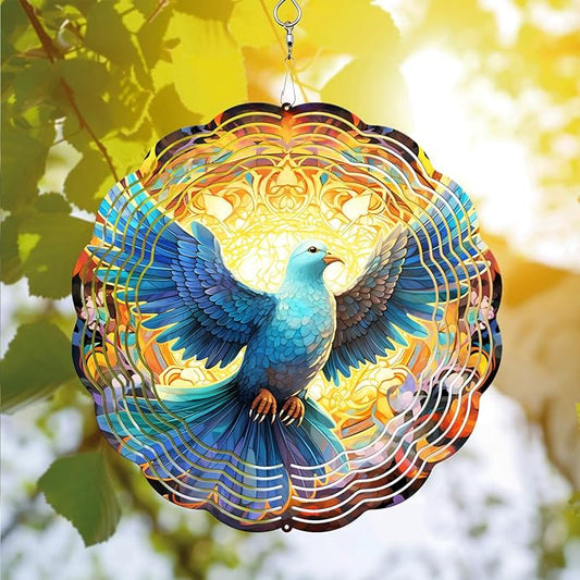 Dove Stained Glass Wind Spinner, Memorial Wind Spinner for Yard and Garden, Unique Gift, 3D Hanging Outdoor