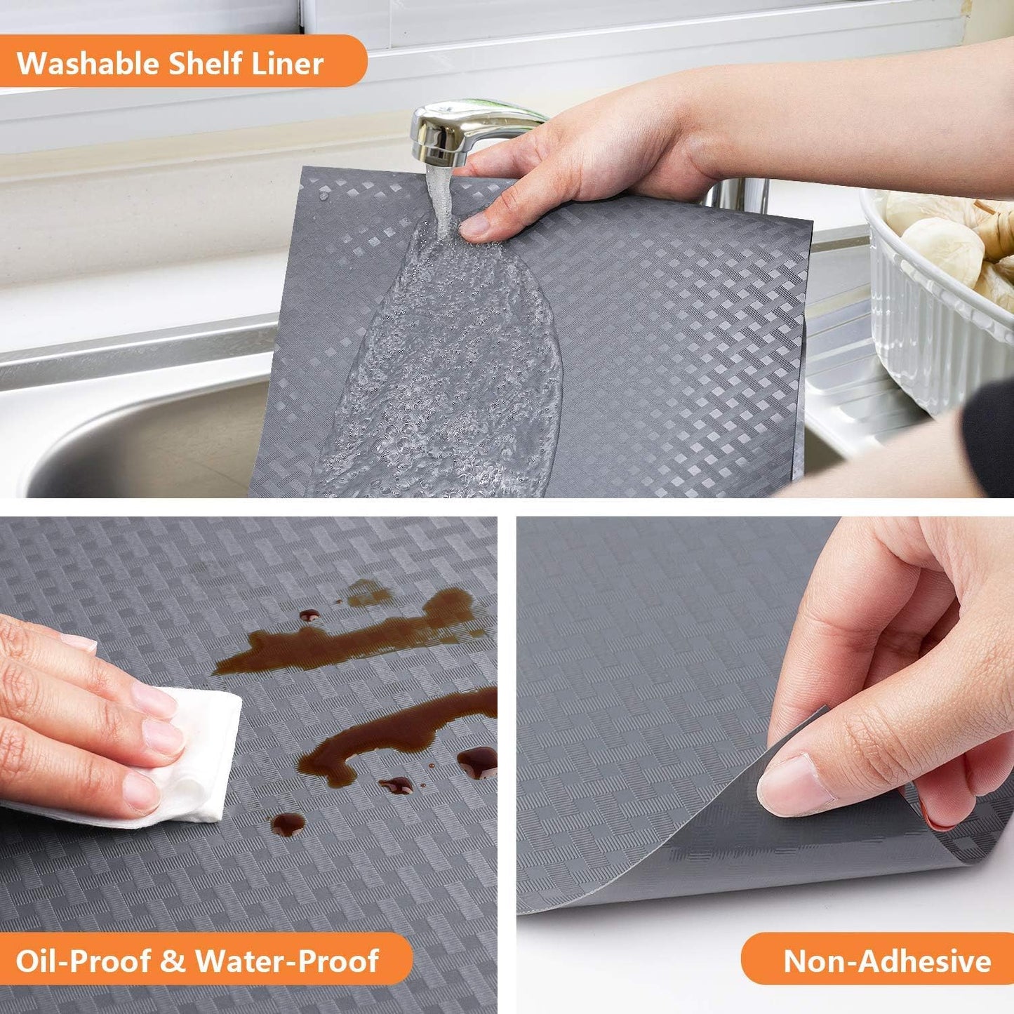 Shelf Liners for Kitchen Cabinets Refrigerator Liners Waterproof Kitchen Cupboard Liner Durable Plastic Drawer Mats EVA Material Non Adhesive Fridge Mats for Shelves - Gray 17.5 x 236.2 Inches