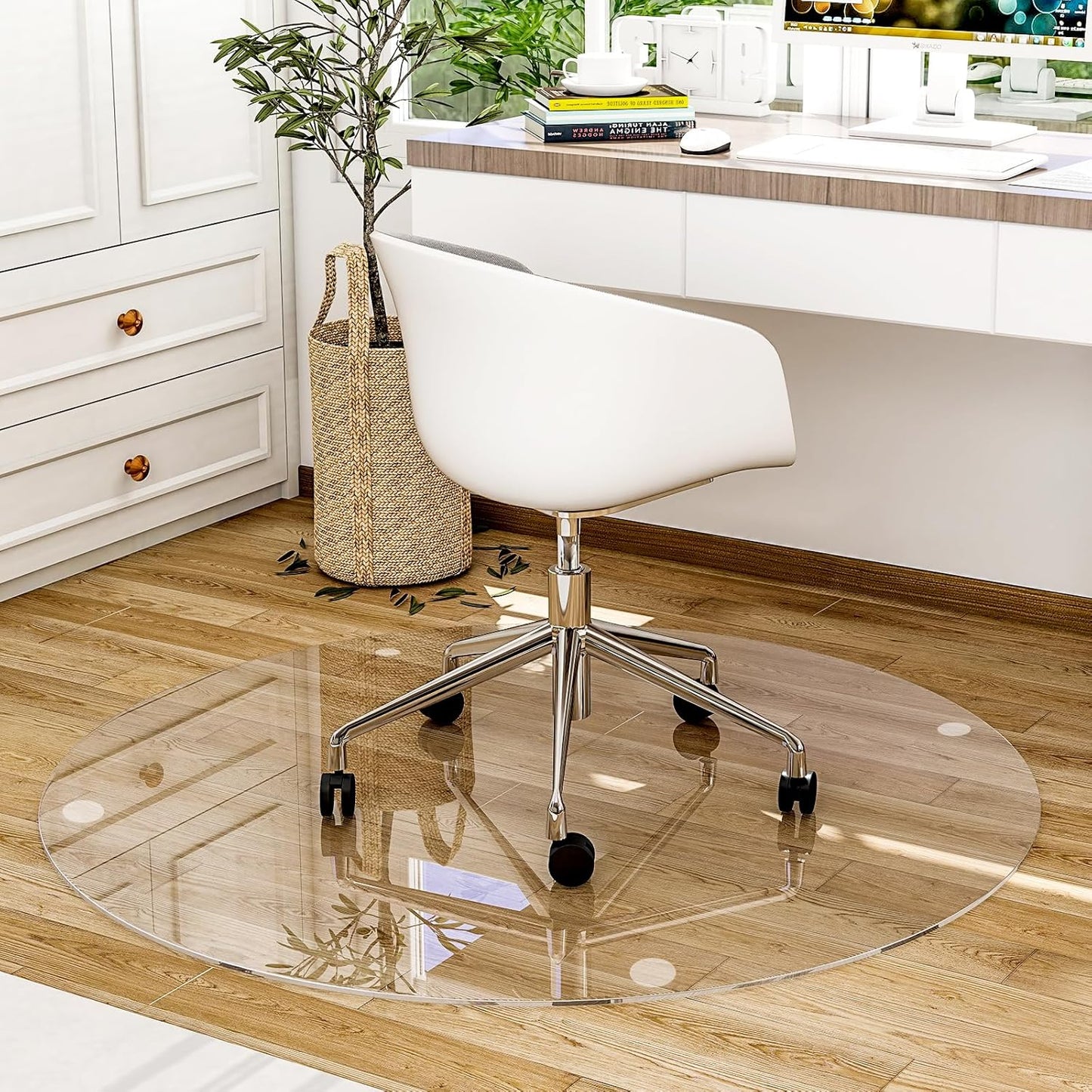 46" x 46" Glass Chair Mat, Round Tempered Glass Floor Mat for Chair on Carpet, Office Chair Mat for Hardwood Floor, Hard Floor Chair Mats for Office and Home, Transparent