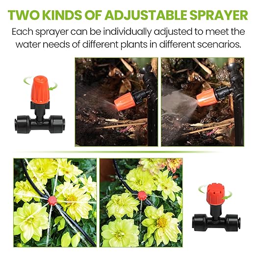 MIXC Drip Irrigation System, 50 FT Quick Connector Garden Watering System, Automatic Sprinkler Kit for Lawn Raised Bed Outdoor Plants Greenhouse with 1/4'' Tubing, Drip Emitters, Misting Nozzles