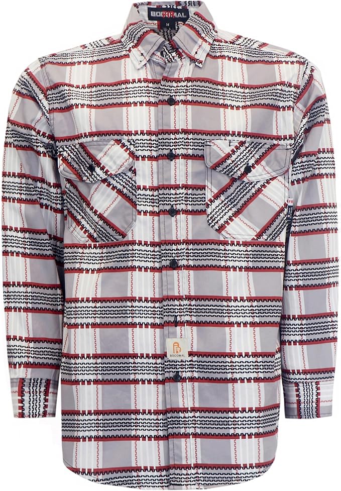 BOCOMAL FR Shirts for Men Printed Plaid Flame Resistant NFPA2112/CAT2 6.5oz Lightweight Fire Retardant Shirt