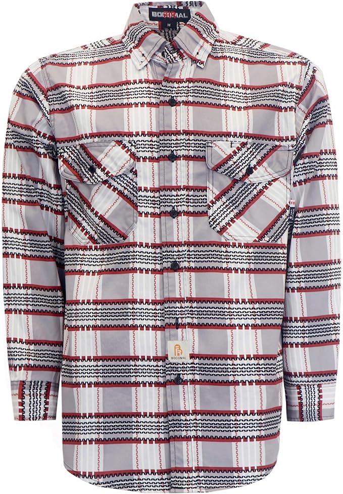 BOCOMAL FR Shirts for Men Printed Plaid Flame Resistant NFPA2112/CAT2 6.5oz Lightweight Fire Retardant Shirt